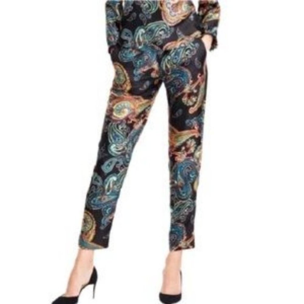 J CREW Silk Twill Bold Paisley Pull On Cropped Pants - Size 0 - Picture 1 of 10